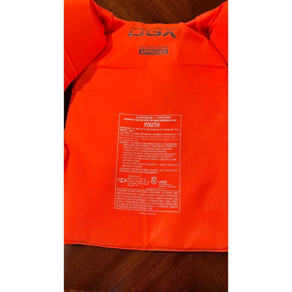 DBX US Coast Guard approved life vest personal‎ flotation device youth 50-90 lbs - Picture 5 of 6